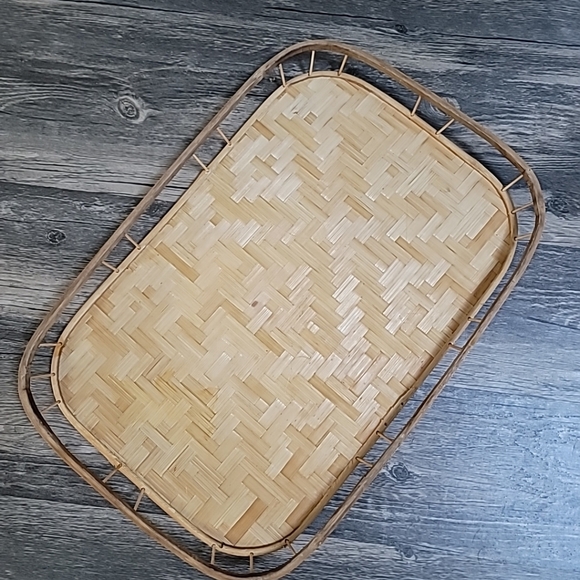 Vtg Woven Rattan Wicker Serving Trays Set (2) 19x13 Mid Century Boho - Picture 6 of 8